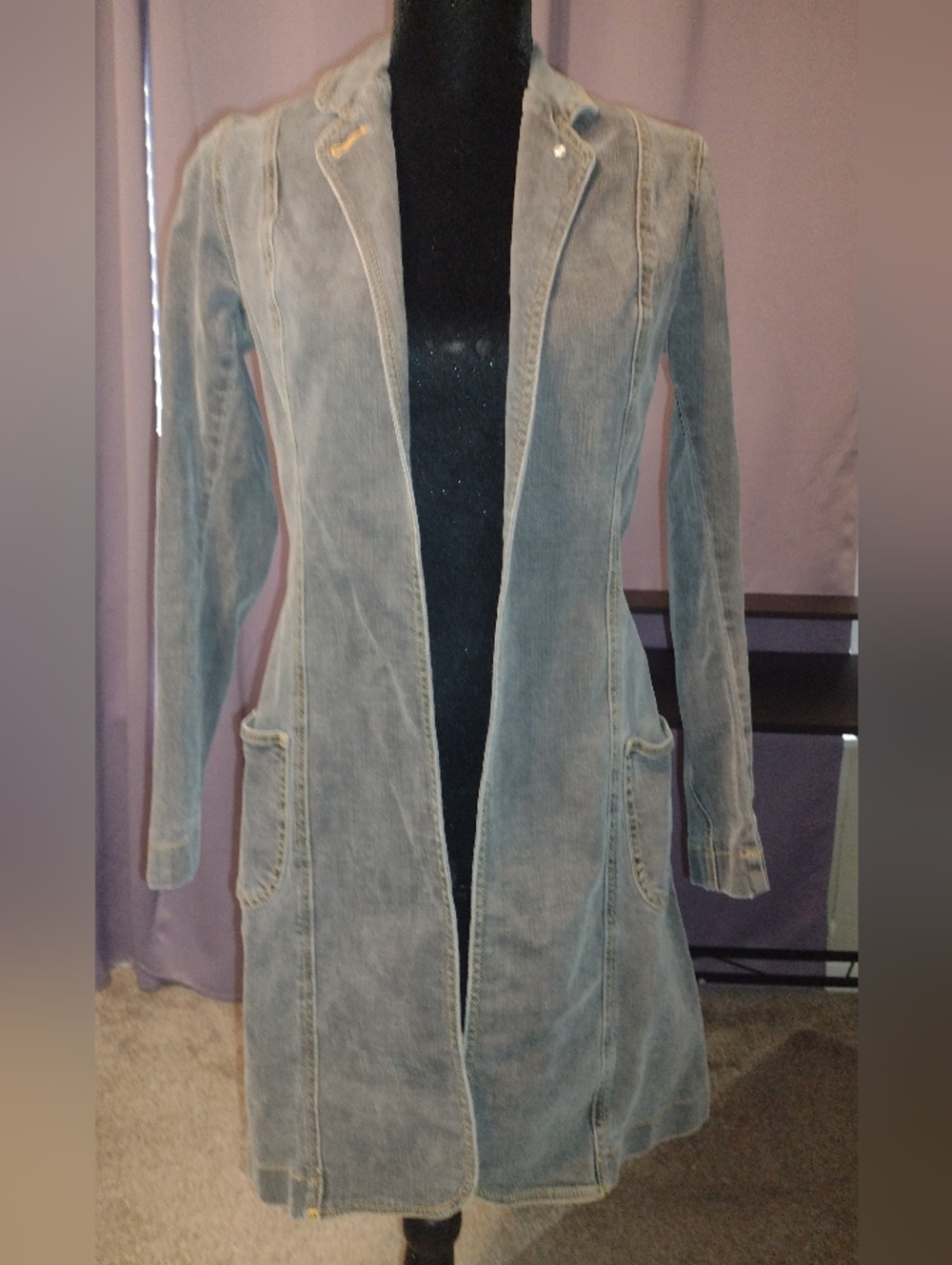 Women's Long Corduroy Coatigan in Faded Blue